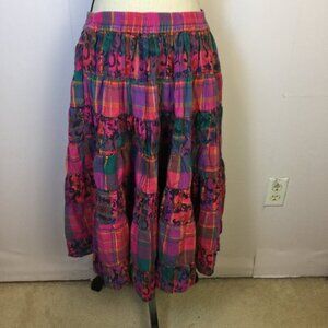 Vintage Westbound Flare Skirt Size M Womans Pink Plaid Floral Boho Elastic Waist